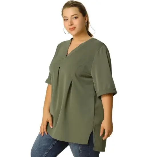 Agnes Orinda Women's Plus Size Casual Solid V Neck 1/2 Sleeve Tunic image {6}