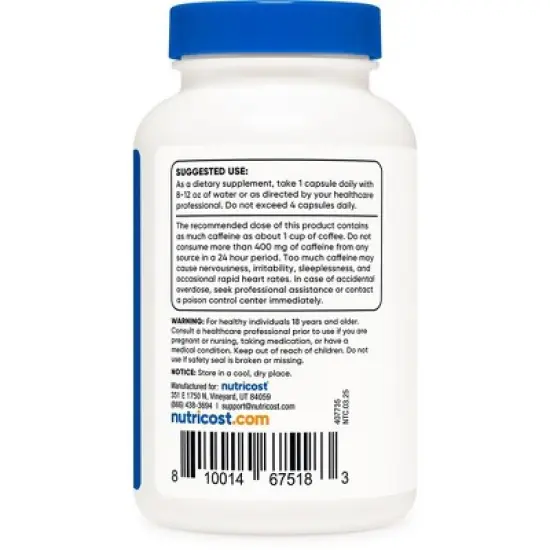 Nutricost Caffeine Capsules (100 MG) (250 Capsules) image {3}