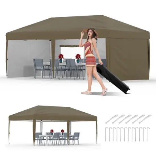 10x20 Pop Up Canopy with Sidewalls - Heavy Duty Canopy Tent with Roller Bag,Adjustable Height,4 Weight Bags,8 Stakes & 6 Guy Ropes Included image {9}