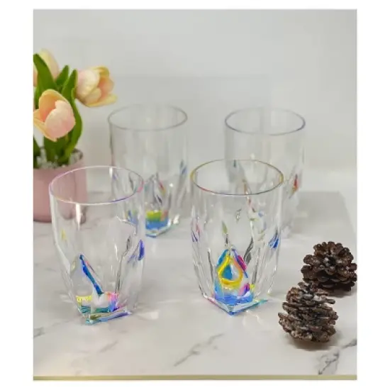 Rainbow Diamond Acrylic Glasses Drinking Set of 4 Hi Ball (17oz), Plastic Drinking Glasses, BPA Free, Drinkware Set, Drinking Water Glasses image {1}