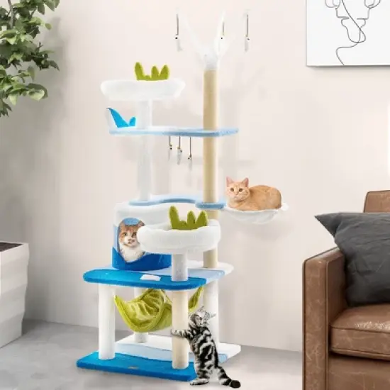 Petsite Ocean-themed Cat Tree with Sisal Covered Scratching Posts Condo Perch Indoor Tower image {3}