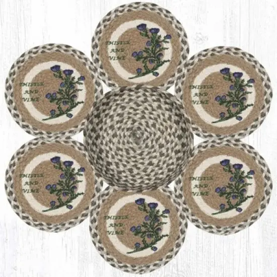 Earth Rugs Hand-Stenciled Thistle & Vine Jute Trivets Set with Basket image {3}
