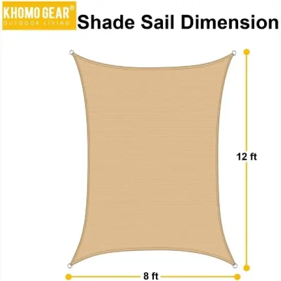 Sun Shade Sail Canopy UV Block &ndash; Waterproof Outdoor Shelter for Patio, Deck, Garden - Beige - 8X12 image {2}