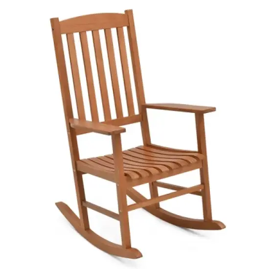 Tangkula Patio Rocking Chair w/ 400 lbs Weight Capacity Eucalyptus Wood Porch Rocker w/ High Back image {8}