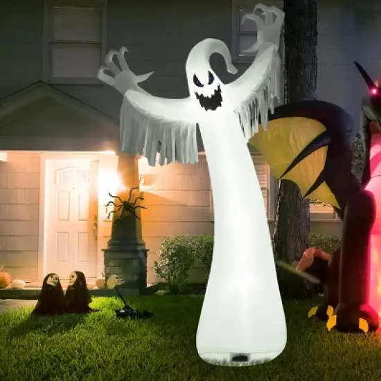Tangkula Halloween Decoration 12FT Inflatable Blow Up Ghost With LED Lights Outdoor Yard image {2}
