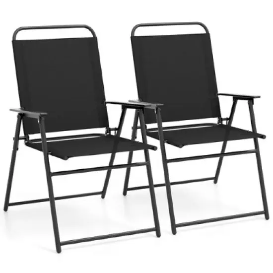 Costway 2pcs Patio Folding  Chairs Dining Armrest Backrest Outdoor Portable Gray/Black image {1}