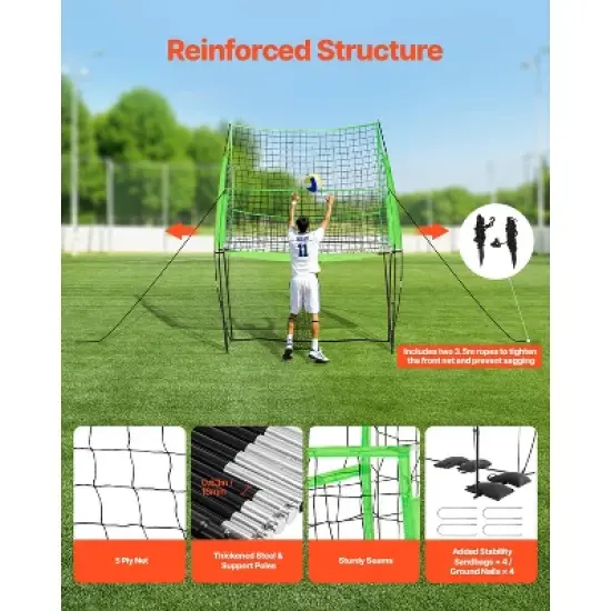 VEVOR Volleyball Training Net System, Freely Height-Adjustable Practice Equipment with Ball Return, 8x11ft Portable Net Station, Black&Green image {5}