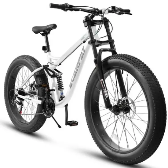 YONWAY 26 inch Mountain Bike,Full-Suspension 21 Speeds Drivetrain with Disc-Brake MTB Bicycle, 26*4" Fat tire Bike for Men image {9}