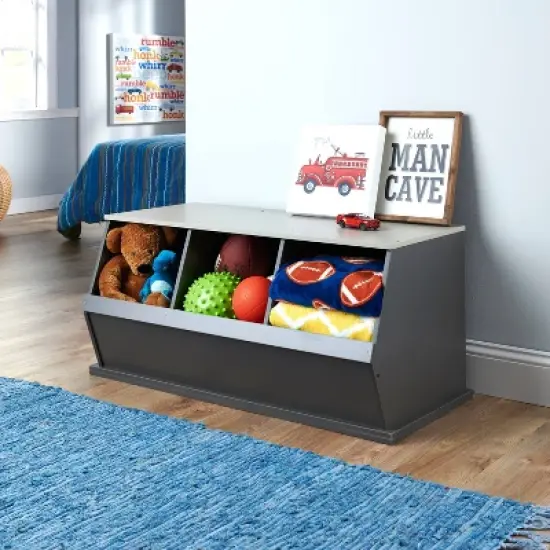 Badger Basket 3 Bin Stackable Storage Cubby Charcoal/Gray Woodgrain image {1}