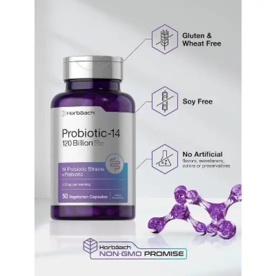 Horbaach Probiotics Supplement 120 Billion CFU with Prebiotics | 50 Capsules image {3}