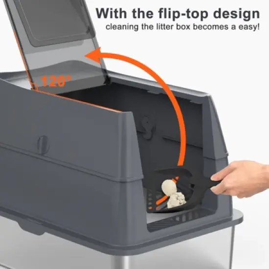 JOEJOY Stainless Steel Cat Litter Box,Double-layered 18" High Sided Cat Litter Box,Metal Litter Pan with Lid,Extra Large Litter Box with Scoop image {5}