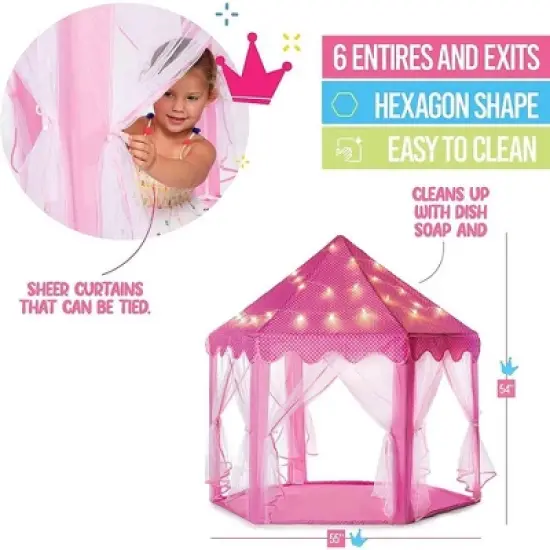Large Playhouse Tent  - Princess Castle Pink with Star Lights and Carry Bag - Play22USA image {6}
