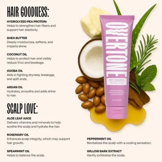 Overtone Misty Magenta Hair Mask- Semi-Permanent Hair Dye & Color Conditioner- Vegan, Ammonia-Free, Cotton Candy Pink for Brown & Blonde Hair image {2}