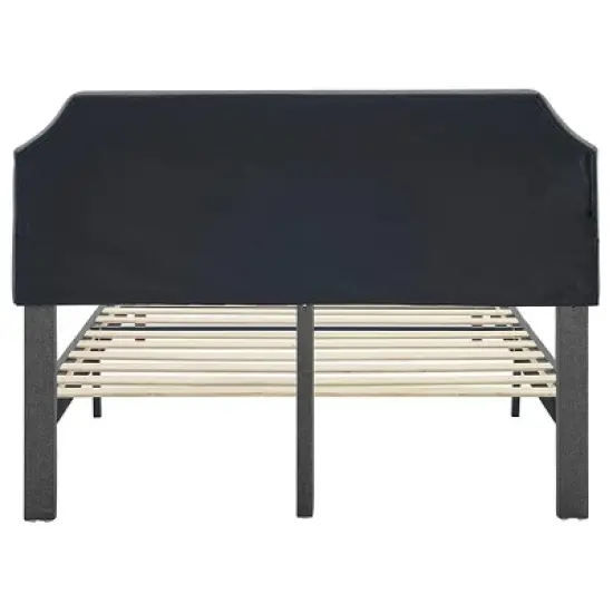 BIKAHOM Upholstered Platform Bed with Button Tufted Headboard, Dark Grey image {2}