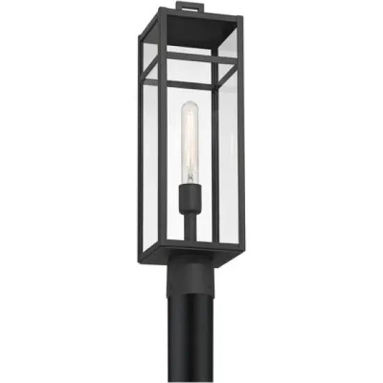John Timberland San Lucas 21 3/4" High Modern Outdoor Post Light Fixture Pole Porch House Exterior Weatherproof Sand Black Metal Clear Glass Shade image {4}