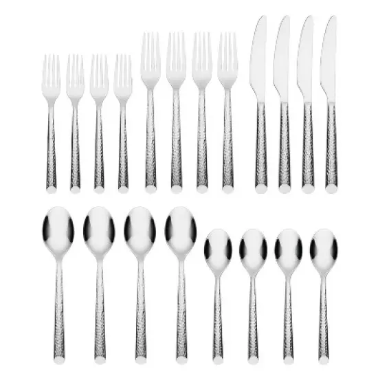 Cambridge Silversmiths 20pc Elsa Hammered Mirror Flatware Set: Stainless Steel Silverware Service for 4, Modern Design image {1}