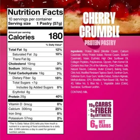 Legendary Foods Gluten Free and Keto Friendly Protein Pastry - Cherry Crumble - 8oz/4ct image {3}
