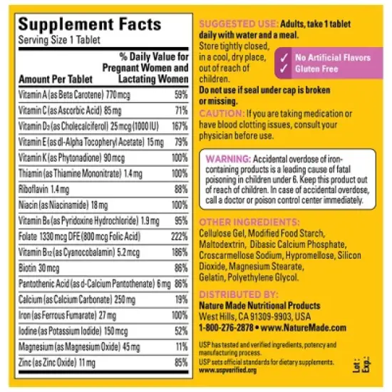 Nature Made Prenatal Multivitamin with Folic Acid Tablets image {2}