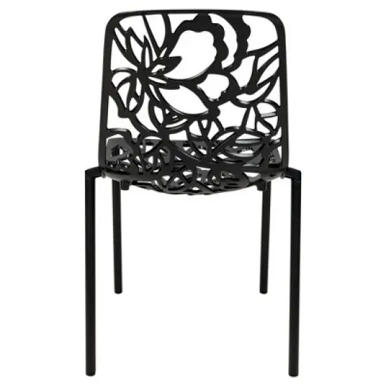 LeisureMod Devon 3-Piece Aluminum Outdoor Patio Dining Set with Tempered Glass Top Table and 2 Stackable Flower Design Chairs image {9}