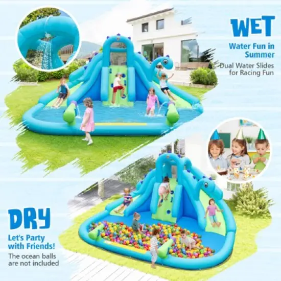 Tangkula Inflatable Water Slide  Blowup Water Park with Dual Slides Climbing Wall  Large Splash Pool & Dual Water Cannons (Without Blower) image {4}