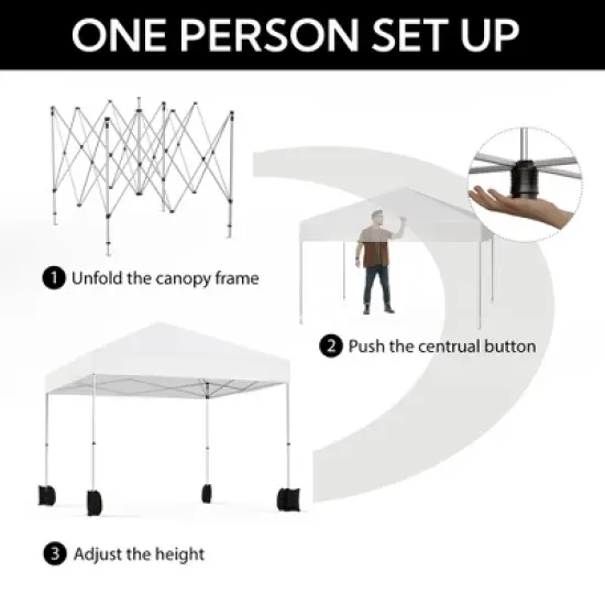 10x10ft Pop Up Canopy Tent, 1-Person Setup Instant Tent, Portable Silver Coated Outdoor Patio Canopies w/Wheeled Bag image {2}