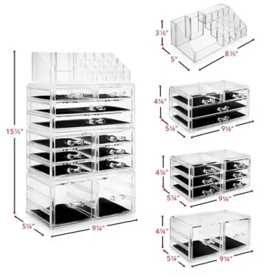 Casafield Makeup Cosmetic Organizer & Jewelry Storage Display Case, Clear Acrylic Stackable Storage Drawer Set image {6}
