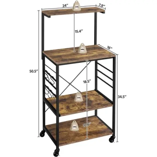 Yaheetech 50.5"H Kitchen Baker's Rack with Side Hooks image {3}