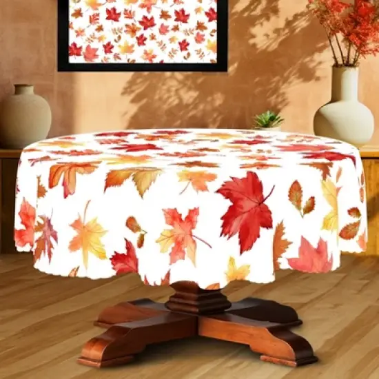 LOVEVOOK Maple Leaves Tablecloth, Round Fall Tablecloth, Pumpkin Table Cloth, Autumn Harvest for Christmas, Holiday, Thanksgiving Decor image {3}