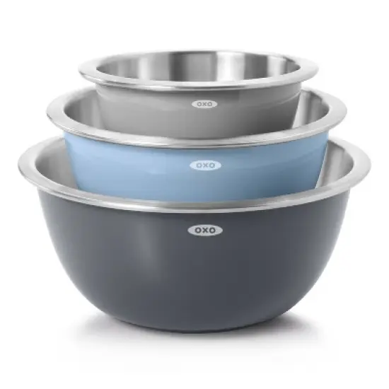 OXO 3pc Insulated Stainless Steel Mixing Bowl Set - Gray: Dishwasher-Safe, 5 qt, 3 qt, 1.5 qt, Non-Slip Base image {8}