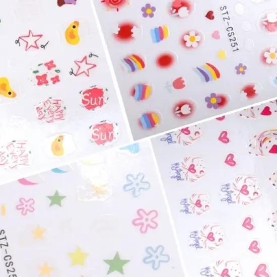 Unique Bargains Self-Adhesive Stars Floral Pattern Nail Art Stickers Pink Blue 4 Pcs image {2}