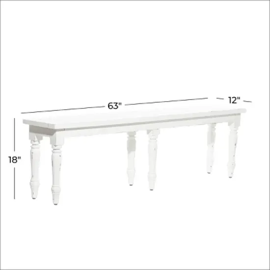 Farmhouse Long Wood Bench White - Olivia & May image {5}