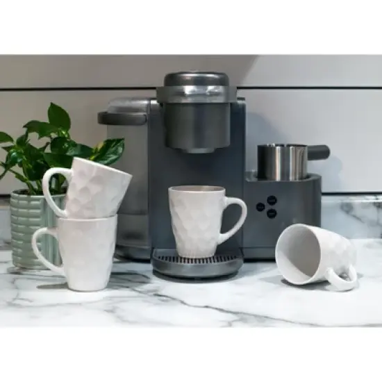 Elanze Designs Dimpled White 12 ounce Glossy Ceramic Mugs Matching Set of 4 image {4}