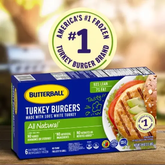 Butterball All White Turkey Burger Patties - Frozen - 24oz/6ct image {6}