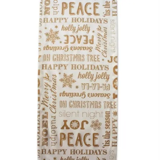 Design Imports  Christmas Gold Holiday Collage Printed Metallic Table Runner, Gold, 14X108" image {1}