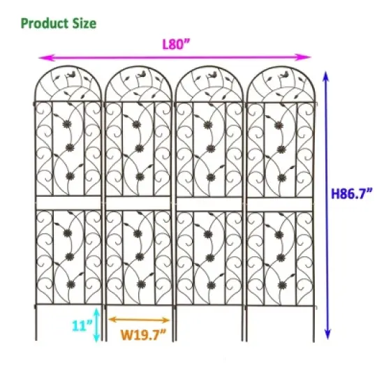 Lirago Brown 4 pieces Weatherproof Multi-functional Outdoor Screen-Laser-Cut Galvanized Steel Panel 86.61"Hx19.68"Wx0.51"D image {6}