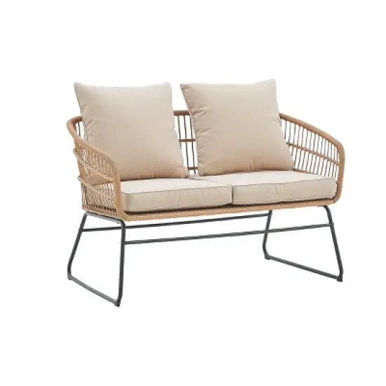 Barton 5PCS Outdoor Patio Sets Rattan Chairs with 2-Side-Table Sofa Cushion Seating (Beige) image {3}