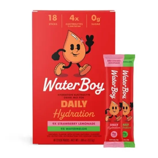 Waterboy Daily Hydration Sports Drink Variety Pack - Strawberry Lemonade + Watermelon - 1.89oz/18ct image {5}