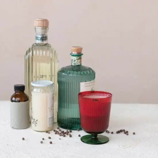 Storied Home 8 oz. Stemmed Fluted Drinking Glass, Green and Red image {2}