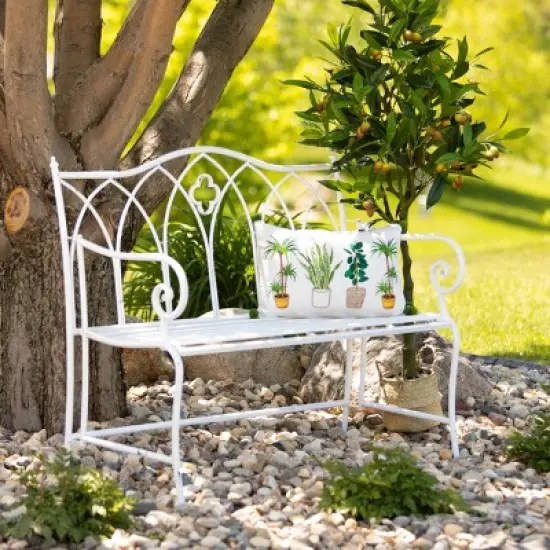 Sullivans Crisp White Metal Garden Bench 36"H White image {2}