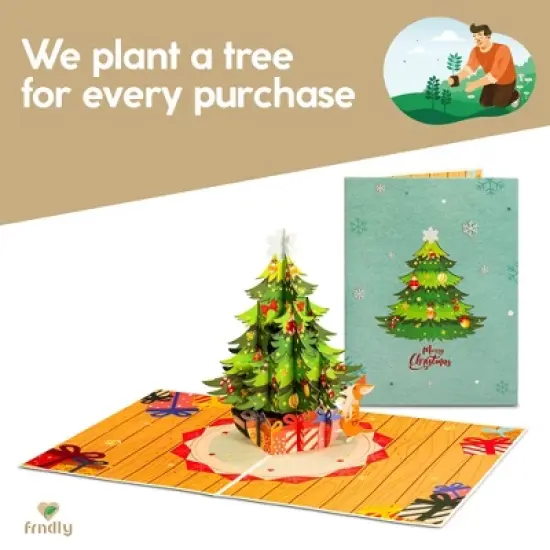 Paper Love 3D Christmas Tree Pop Up Christmas Card, 100% Recycled and Eco-Friendly, 8" x 6" Cover - With Note Tag image {5}