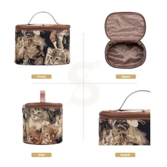 Signare USA Cat Brown Toiletry Vanity Bag image {1}