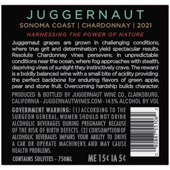 Juggernaut Chardonnay - 750ml Bottles image {4}