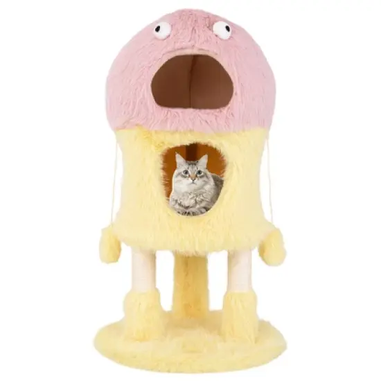 Tangkula Monster-Themed Cat Tree w/ 2 Private Condos Long Plush Sisal Scratching Posts image {10}