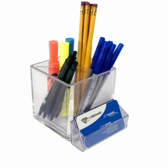 Azar Displays 4" Cube Pencil Holder with Divider & Business Card Pocket image {1}