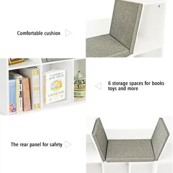 Costway 6 Cubby Kid Storage Cabinet Bookcase Multi-Purpose Shelf Cushioned Reading Nook image {3}
