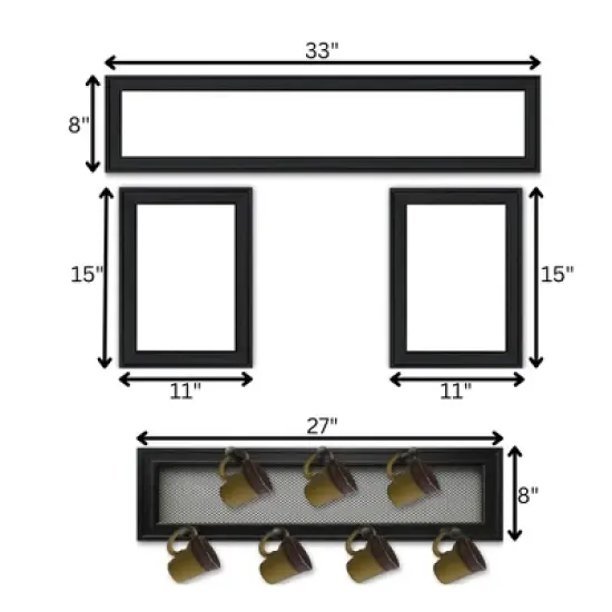 Gulches (Kitchen Collection VI) 4-Piece Vignette with 7-Peg Mug Rack by Millwork Engineering, Black Frame image {2}