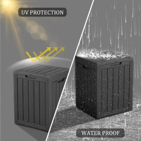 28 Gallon Deck Box, Lockable Waterproof Outdoor Storage Box for Patio, Garden Tools, UV Resistant, Black image {4}
