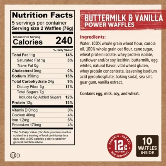 Kodiak  Frozen Power Waffles Buttermilk & Vanilla -13.4oz/10ct image {6}
