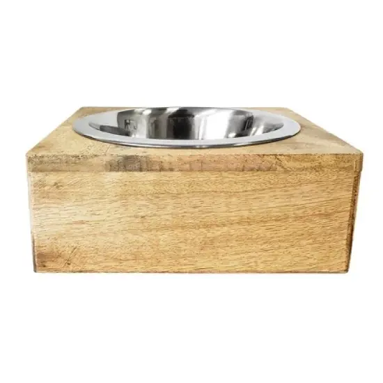Country Living Elegant Stainless Steel Dog Bowl with Mango Wood Holder &ndash; (1 Quart) image {2}