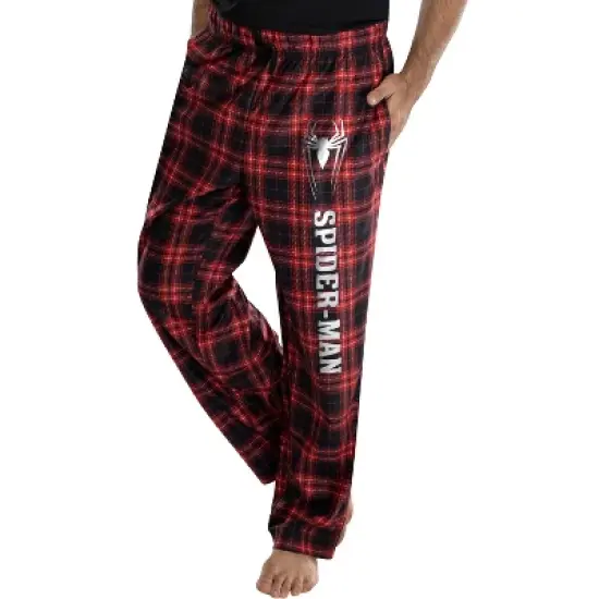 Marvel Comics Men's Spider-Man Plaid Loungewear Pajama Pants Red Plaid image {1}